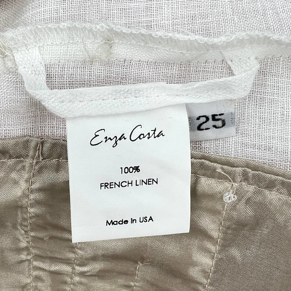 ENZA COSTA Tapered Pleated Pant Womens 25 White Linen Trouser Undyed High Waist - Picture 10 of 16